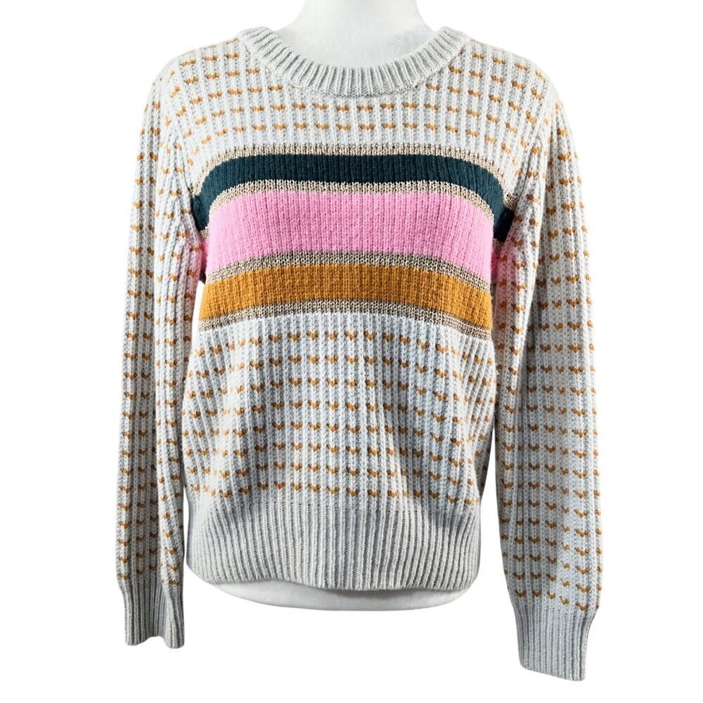 Madewell Striped Barfield Sweater Heather Blizzard Wool Blend Cozy Preppy MC013